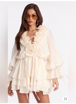 Fashion Nova cream ruffled tiered mini dress