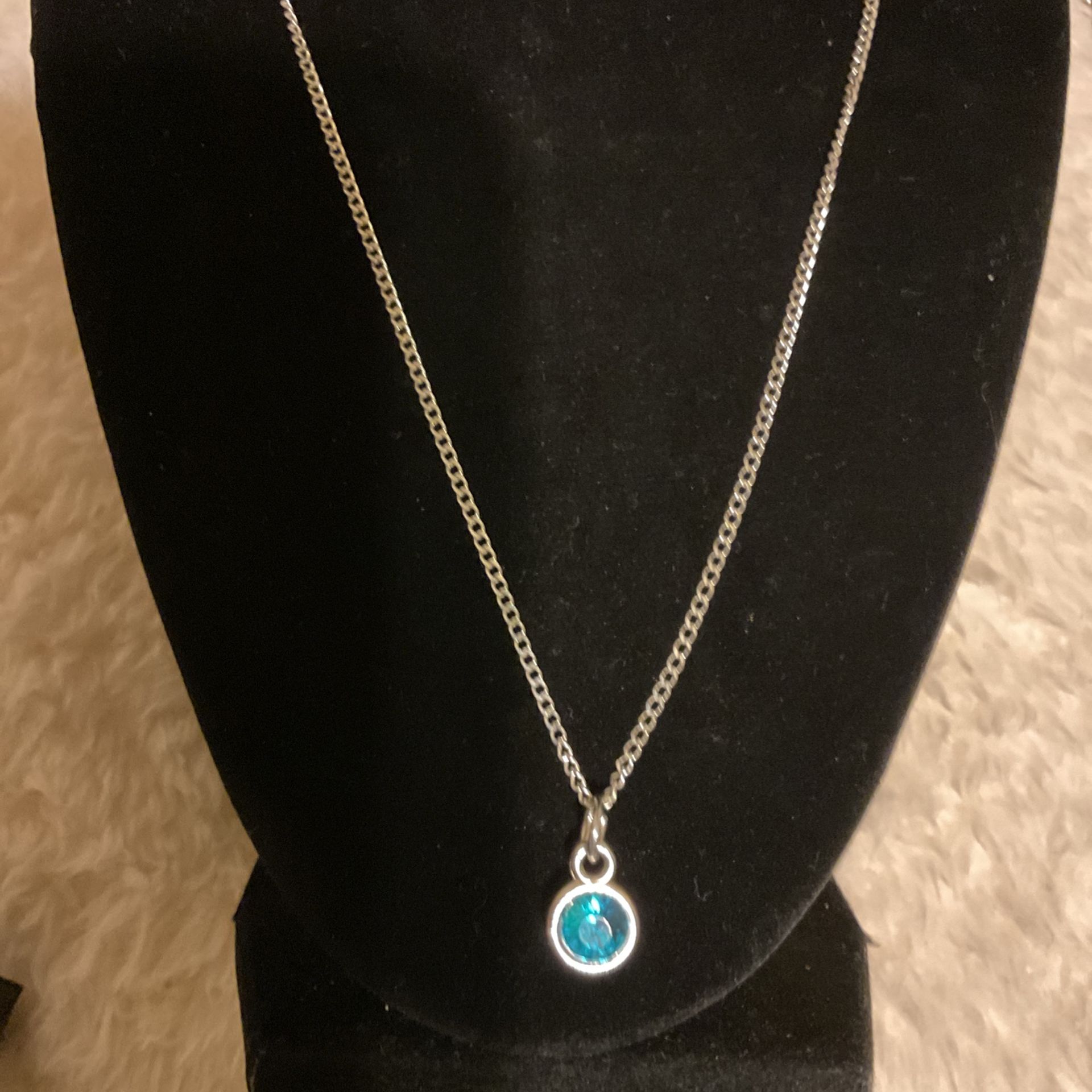 20”Sterling Silver Necklace With Blue(Sagittarius )rhinestone Pendant