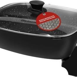 Elite Gourmet Extra Deep Electric Skillet with Glass Vented Lid, Adjustable Temperature, Black.