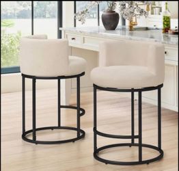LUE BONA 26.8" Counter Height Bar Stools Set of 2, 180° Swivel Bar Stools, Modern Barrel Counter Sto