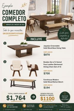Juego de Comedor (mesa + sillas + banca)