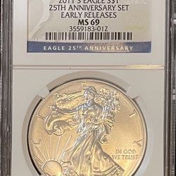 2011 S SILVER EAGLE 🦅 25TH ANNIVERSARY SET MS69 NGC