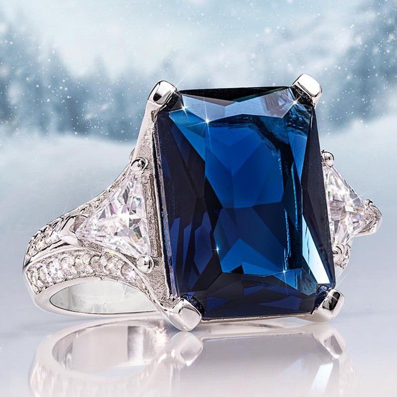 "Radiant Cut Blue Gemstone Zircon Luxury Party Rings for Women, PD506
