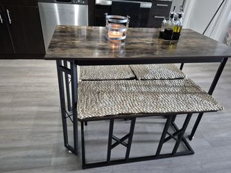 Industrial Dining Table with Benches Set