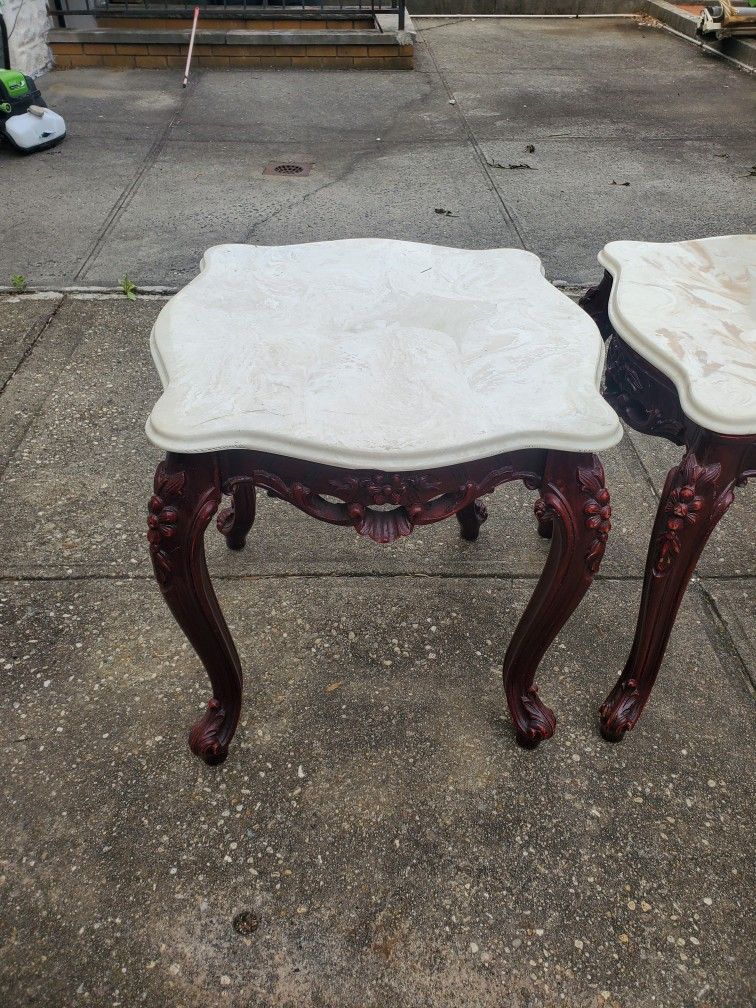 3 Antique Marbletop End Tables 