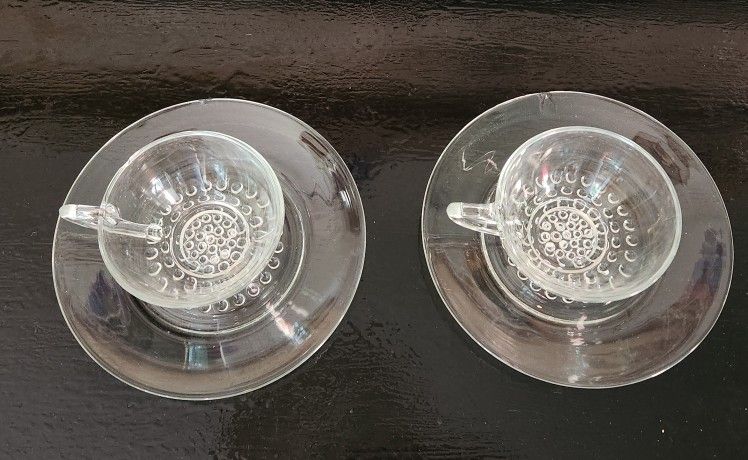 Vintage Hazel Atlas Glass Capris Clear Hobnail Chipped Cup and Saucer
Set for Crafts