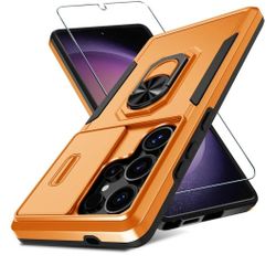 Samsung Galaxy S25 Ultra Orange Protective Phone Case with Ring Holder