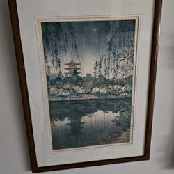 Japanese woodblock print of Kofukuji pond in Nara by Tsuchiya Koitsu