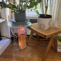 France & Son Jeanneret Ottoman / Stool + Clear Side Table