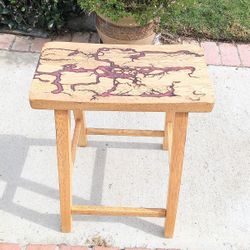 Wood Stool Epoxy Filled Burn 