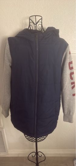 Lucky Brand Navy Puffer Vest with Gray Hoodie Layered Jacket