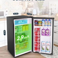 3.2 Cu.Ft Mini Fridge with Freezer, Single Door Mini Fridge, Dorm Fridge, Adjustable Thermostat, Mini Refrigerator for Dorm, Office, Bedroom, Stainles