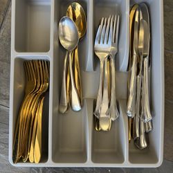 flatware, Mixed Silver, And Gold Cutlery forks knifes spooons