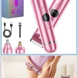 Bikini Trimmer for Women, 4 in 1 Electric Razors for Women - Dual Head, Wet & Dry Use Pubic Body Hair Trimmer Electric Shavers, Rechargeable Womens Fa