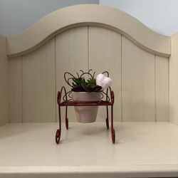 Red Metal Butterfly 🦋 Plant Stand With Pot & Faux Succulent Decor 🪴