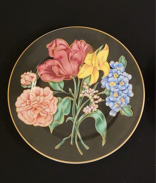 Set of 2 MINT Fitz & Floyd Salad Plates Bariolage Des Fleurs Porcelain Flowers