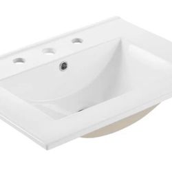 Cayman White Ceramic Rectangular Sink with Overflow