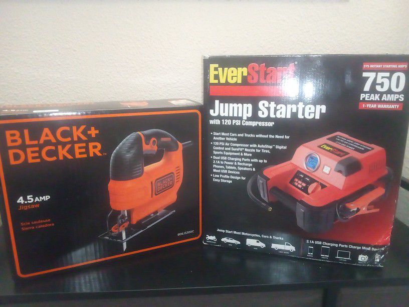 Car and Truck Everstart Battery Jumper and  Black and  Decker Jig Saw