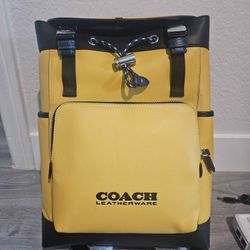 COACH League Flap Backpack Rucksack Leather Yellow New With Tags