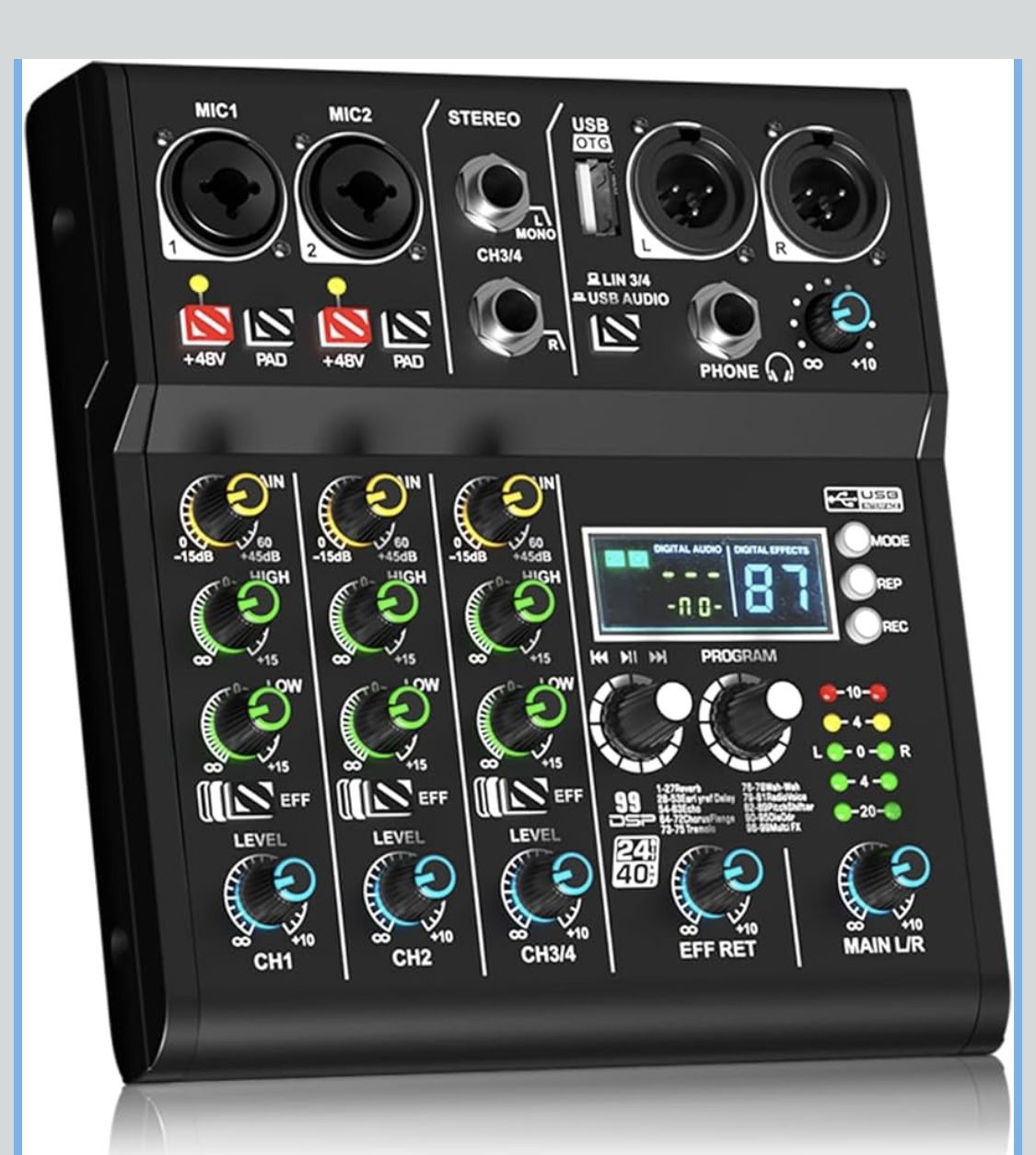 Professional Wireless Audio Mixer 4 Ch With Dsp 99 Presets Effects