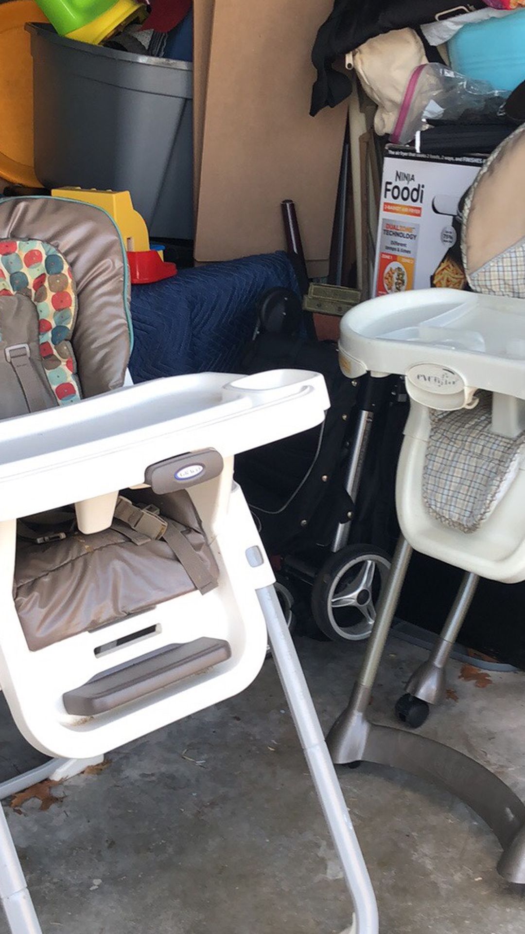 two folding gently used high chairs