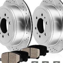 Rear Drill Slot Brake Rotors Ceramic Pads