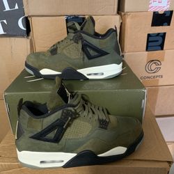 Men's Nike Air Jordan Retro 4s Olive Craft Shoes Size 10.5