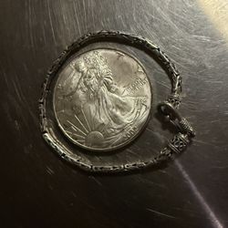 1 Oz Silver Dollar Coin & 925 Bracelet 