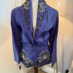 Vintage Purple Leather Skirt Set – Embroidered Jacket & Skirt