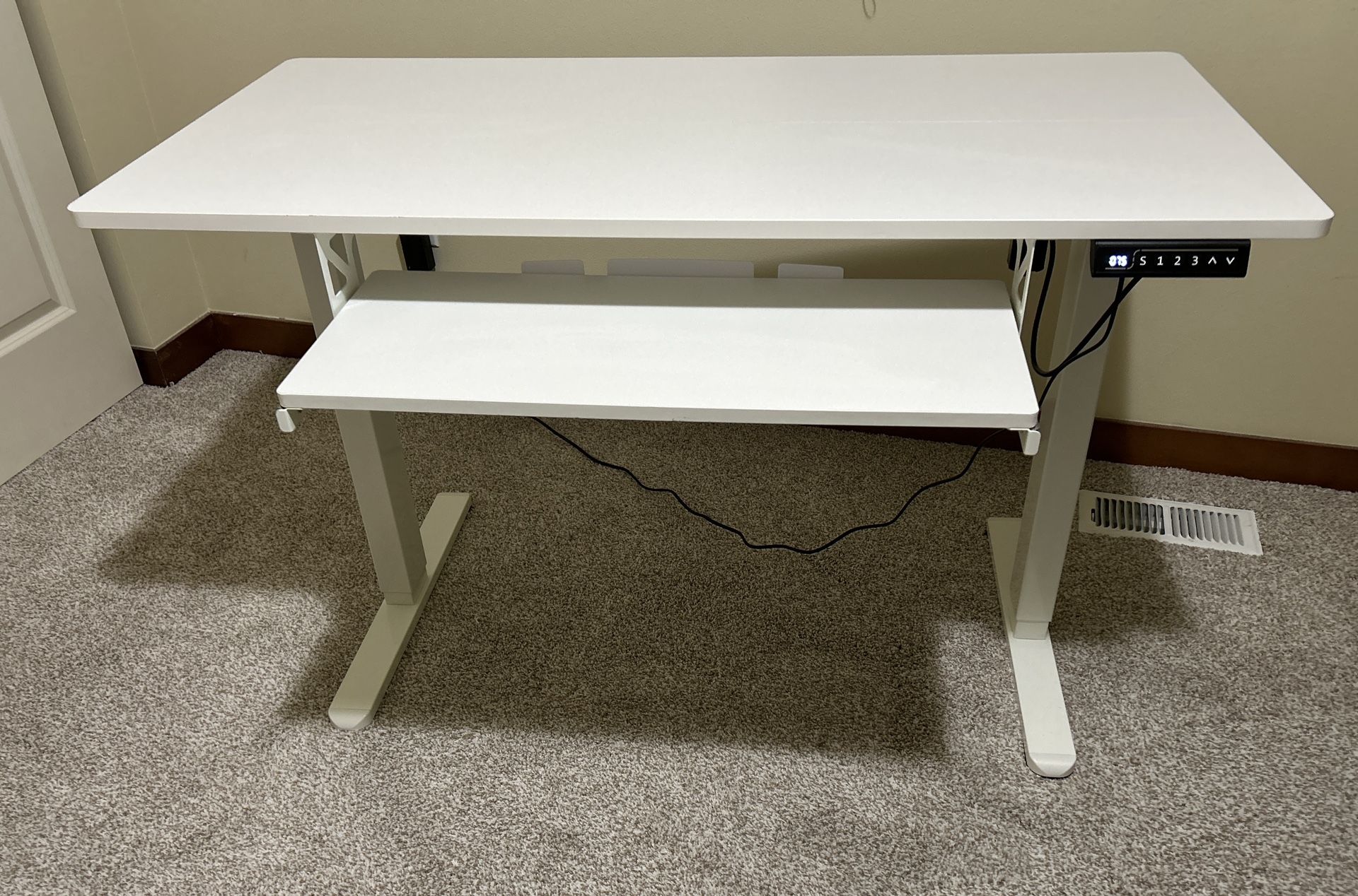 White Electric Standing Desk with Keyboard Tray
