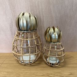 Pineapple Rattan Candle Lanterns