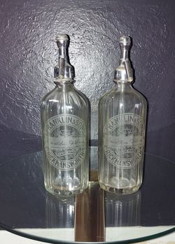 2 Vintage Spritzer Seltzer Soda Bottle Tapered and Etched Antique Glass