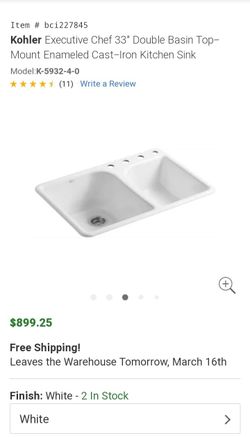 Kohler Executive Chef 33" Double Basin Cast-Iron Kitchen Sink