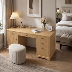 Fluted Wood Computer Desk