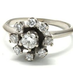 Ladies Antique Diamond/14K White Gold Cocktail Ring