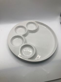 White Ceramic Round Serving Platter with Dip Wells