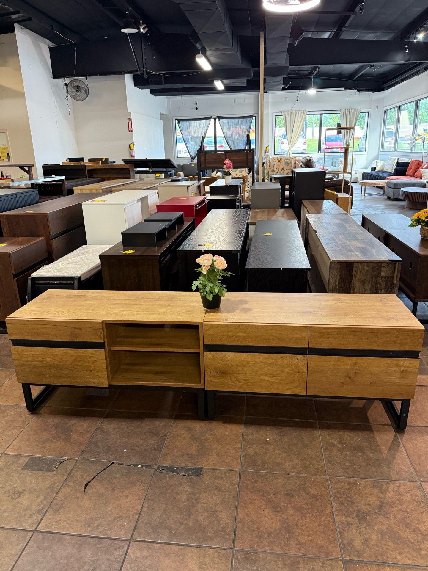 🔥Set of 2🔥Modern TV Stand for TVs up to 75 inch, Wood TV Entertainment Center TV Console with Storage Cabinets and Metal Base, Media TV Console for