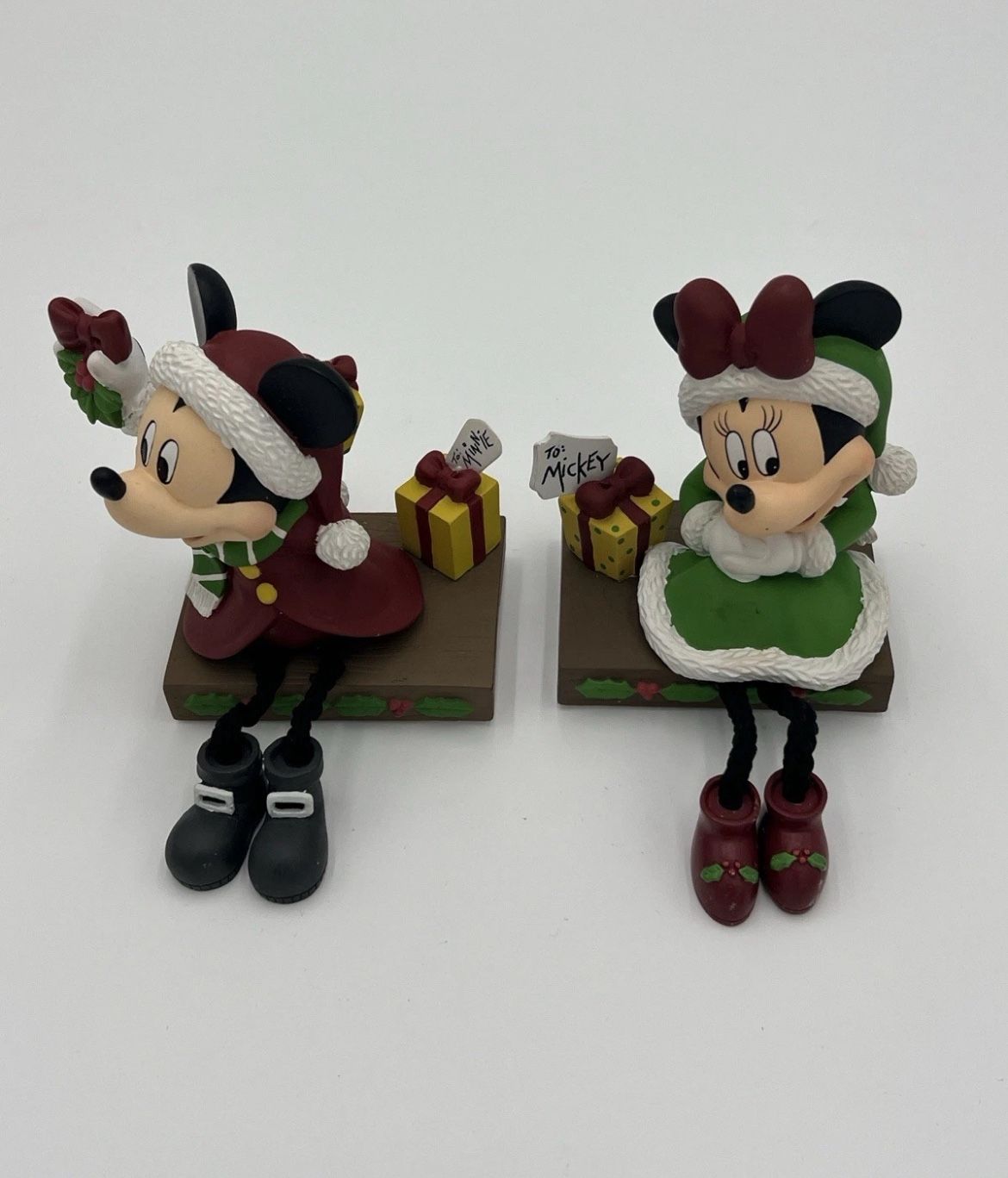 Vintage Disney Mickey & Minnie Christmas Shelf Sitters Figurines Holiday
