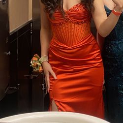 Orange Corset Prom Dress