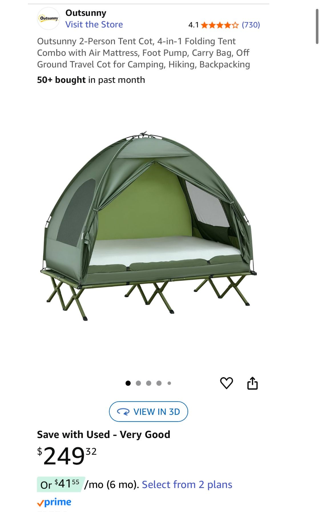 Outsunny 2-Person Tent Cot
