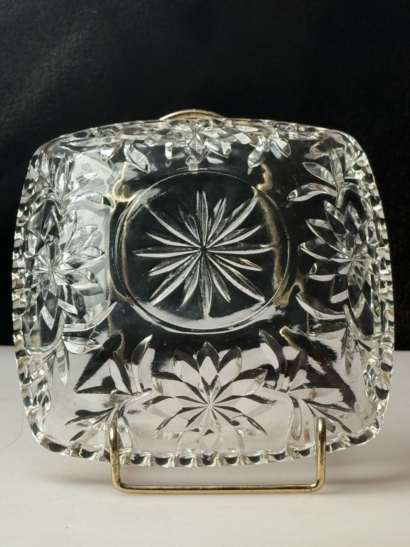 Vintage Square Glass Candy Dish With A Starburst Pattern