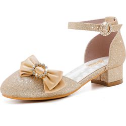 Girls Dress Shoes Princess Closed Toe Chunky Kids High Heels Girls Pump Ankle Strap Wedding Party Girls Shoes