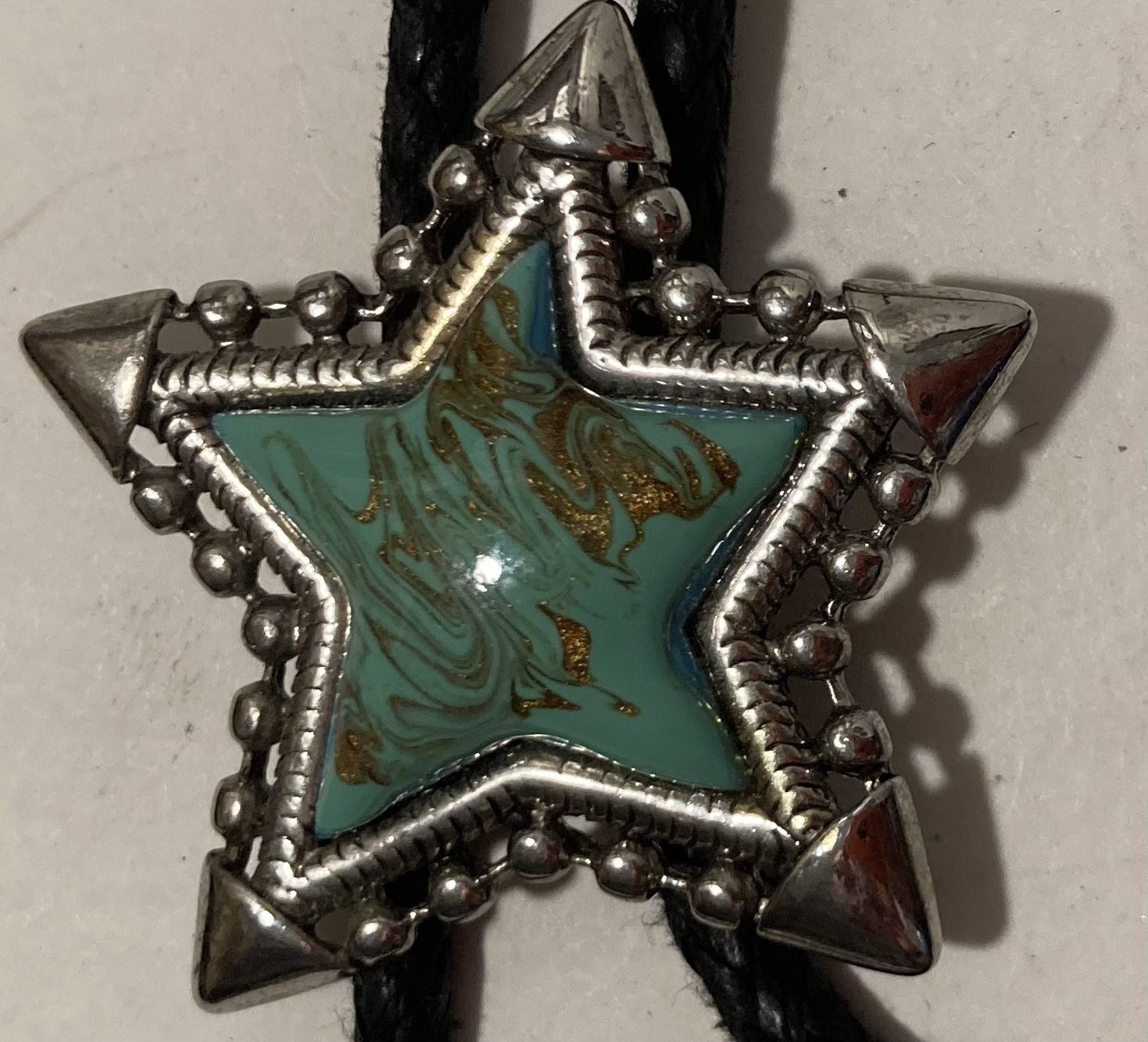 Vintage Bolo Tie Silver And Turquoise Star Design