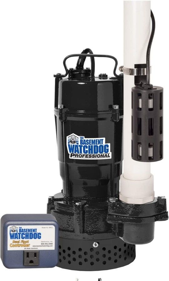 THE BASEMENT WATCHDOG Model BWT075 3/4 HP 5,300 GPH at 0 feet and 3,630 GPH at 10 feet. Caged Micro Rod Double Float Switch Cast Iron/Cast Aluminum Su