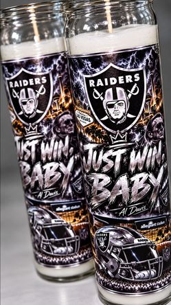 Raiders "just win baby" candle