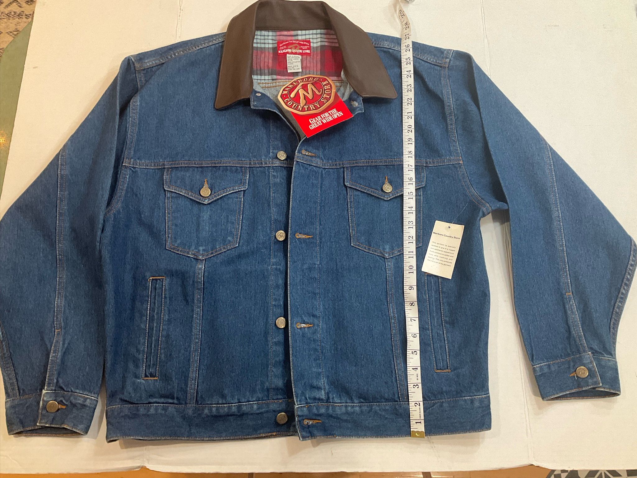 *NOS* Vintage RETRO 90s Marlboro Country Store Mens Denim Jean Jacket Size LARGE
