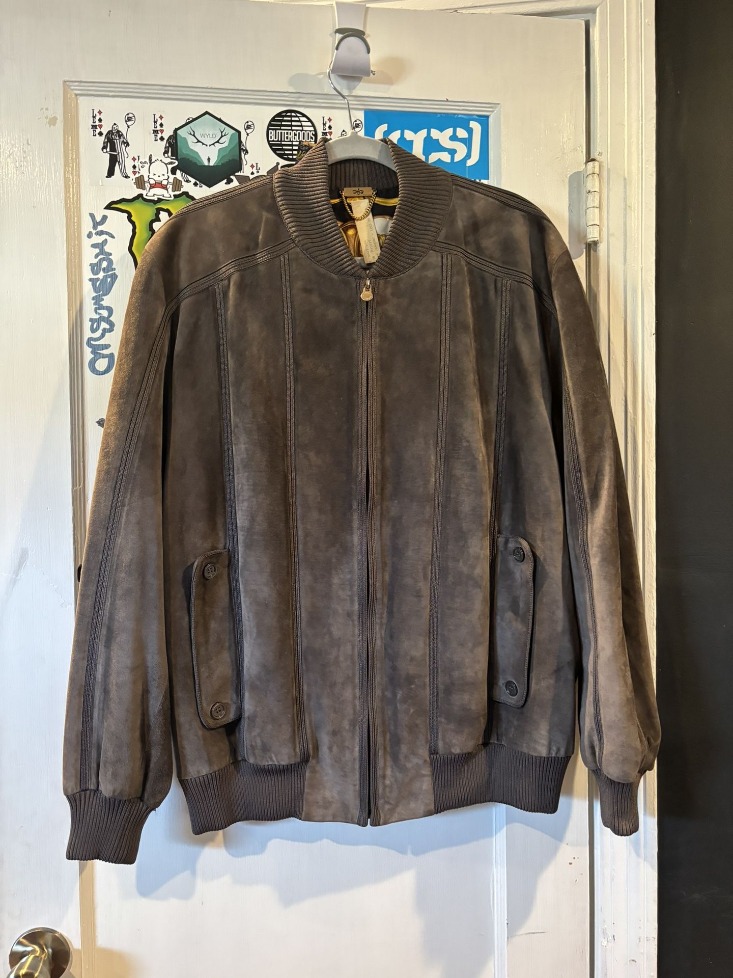 suede and silk bomber