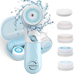 Facial Cleansing Brush with 5 Face Brush Heads,UMICKOO Waterproof Spin Cleansing System and Gentle Exfoliating for All Skin Types (Blue)