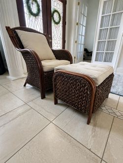 Beautiful Wicker/Rattan Chair with Matching Ottoman – $200 OBO