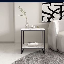 Faux Marble Side Table, White Marble End Table Small Coffee Table